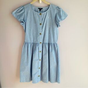 Nautica Girls Dress Denim Blue Button Front Chambray Spring Ruffle Sleeves XL 16
